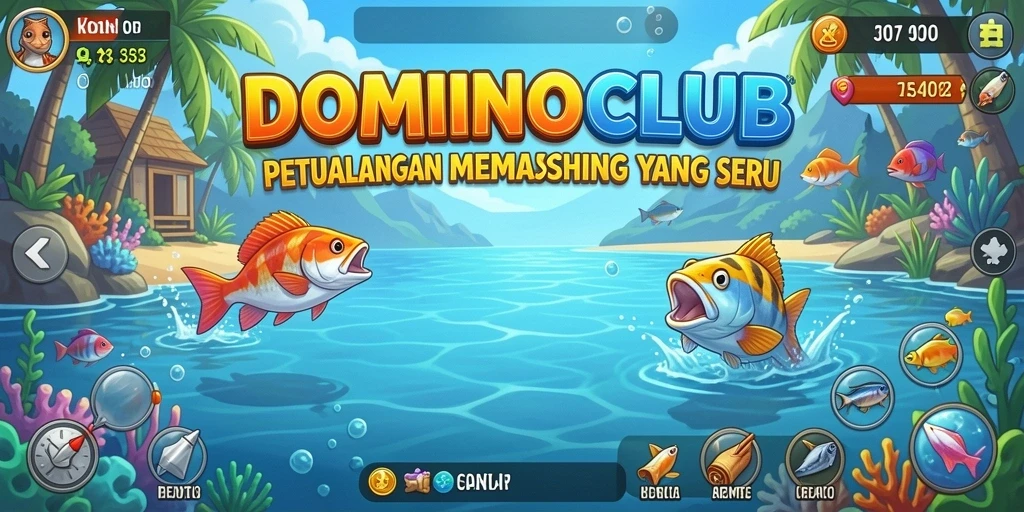 Tampilan gameplay DOMINOCLUB dengan momen menangkap ikan.