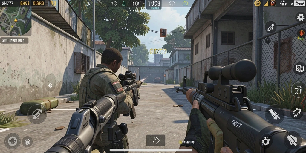 Screenshot gameplay GN777 menampilkan aksi FPS yang mendebarkan.