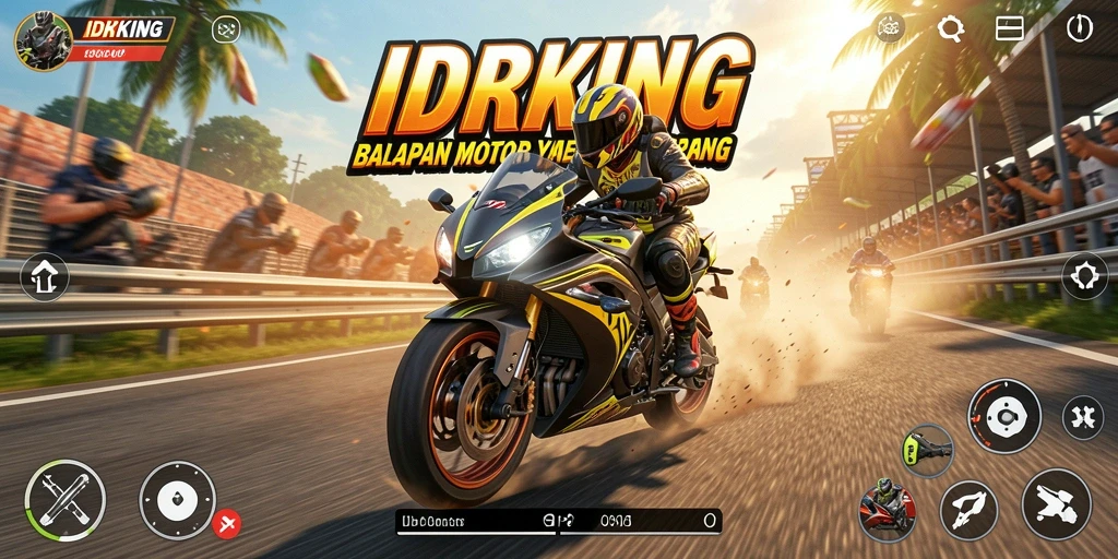 Tangkapan layar IDRKING menunjukkan aksi balapan motor yang intens di lintasan.