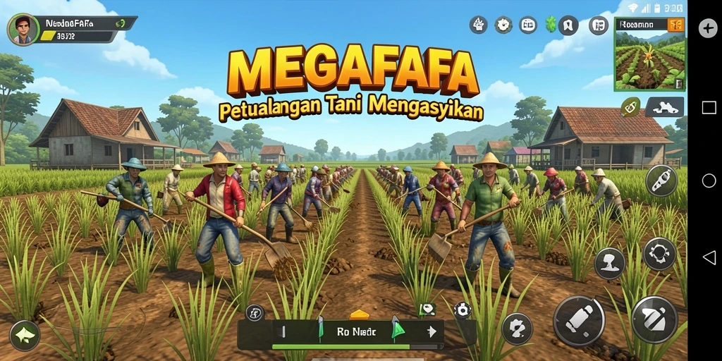 Tampilan gameplay seru bertani di MEGAFAFA yang penuh warna.