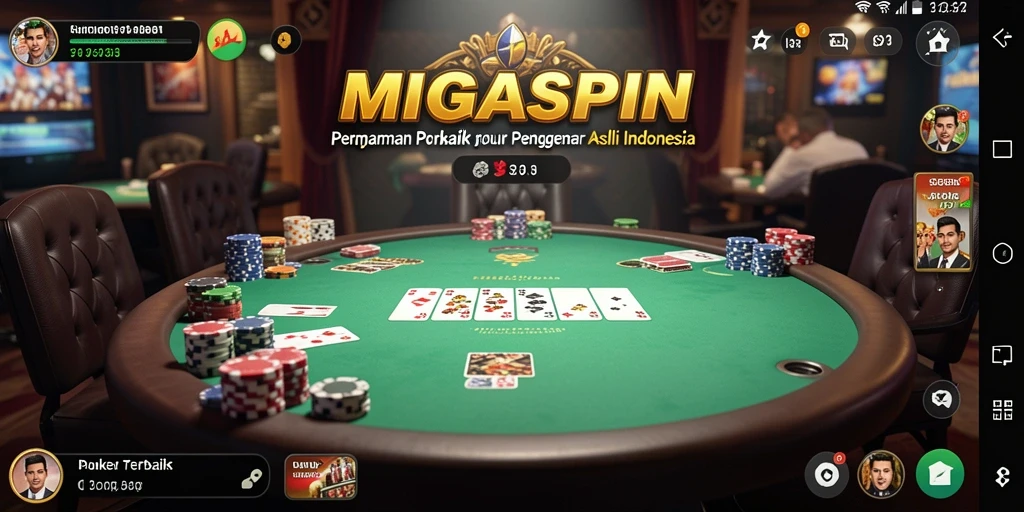 Tampilan gameplay seru dalam MIGASPIN dengan aksi poker mendebarkan.
