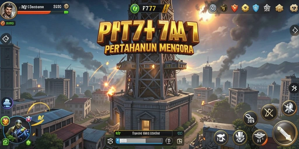 Tampilan gameplay PT777 yang penuh aksi dalam pertahanan menara.