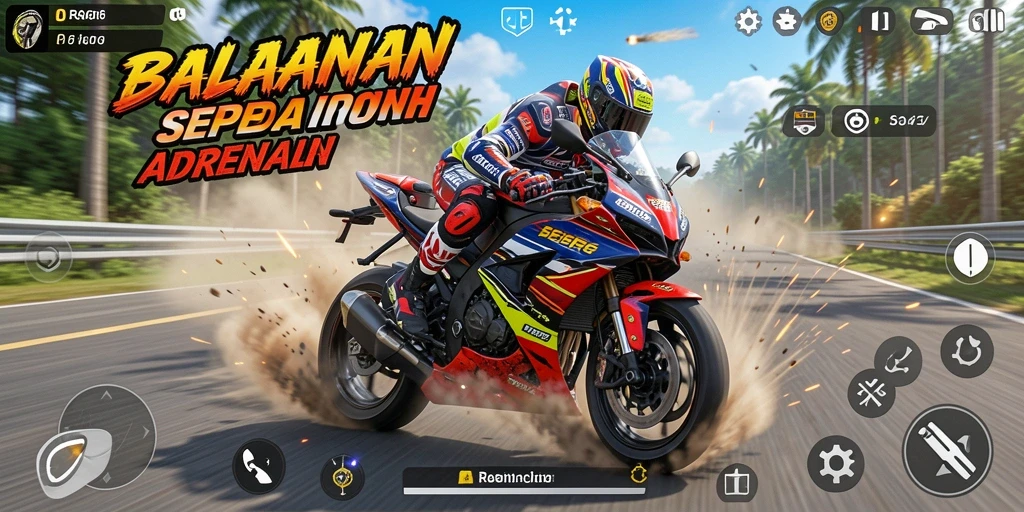 Gameplay balapan sepeda motor yang mendebarkan dan penuh aksi.
