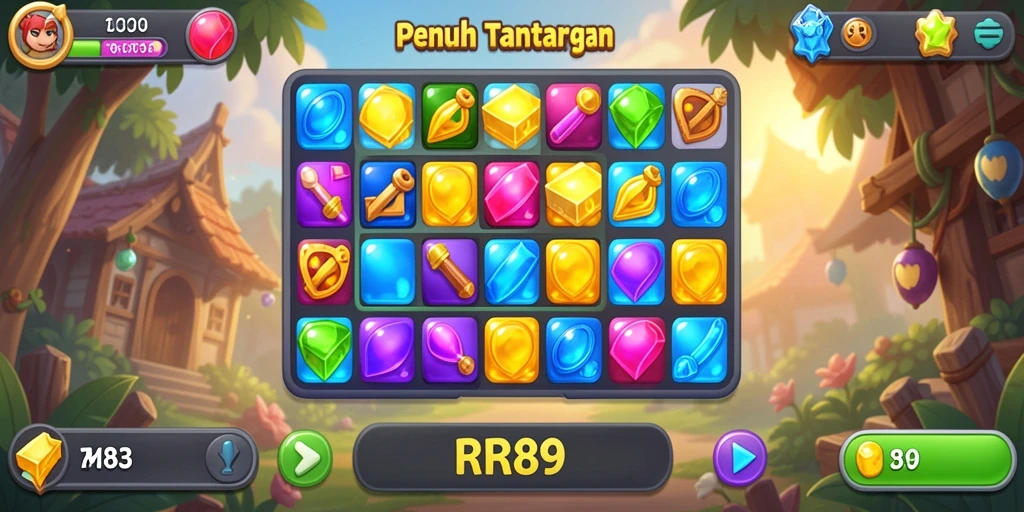 Tampilan gameplay Match-3 yang seru dan penuh warna dari RR89.